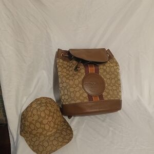 Coach Tan and Brown Signature Backpack